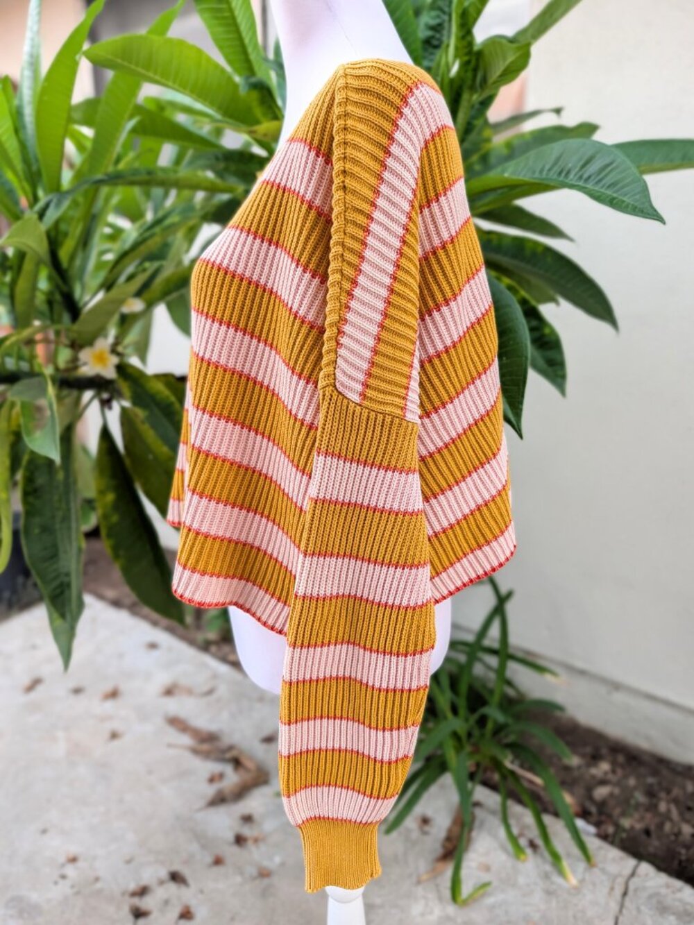 Free People Just my stripe mustard yellow pullover sweater VGUC size S - Picture 8 of 10